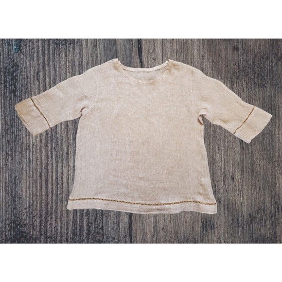 J. Jill Pure Beige Boxy Gauzy 100% Linen Shirt Top Breezy Summer Women Small - Picture 6 of 6